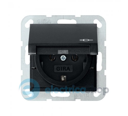 GIRA Розетка с зазем конт с крышкой System 55 черный матовый 0454005 GIRA