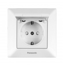 Розетка Panasonic Arkedia Slim біла із заземленням зі захисними шторками з кришкою WNTC02102WH-UA