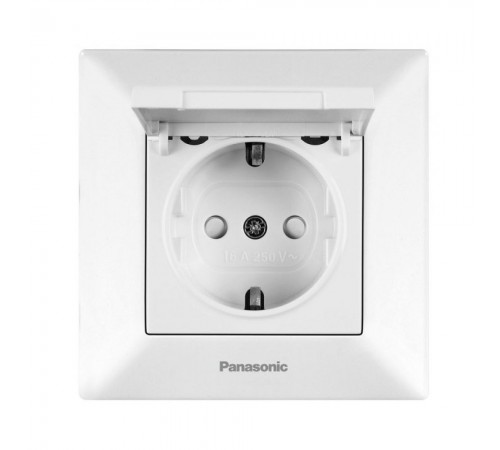 Розетка Panasonic Arkedia Slim біла із заземленням зі захисними шторками з кришкою WNTC02102WH-UA