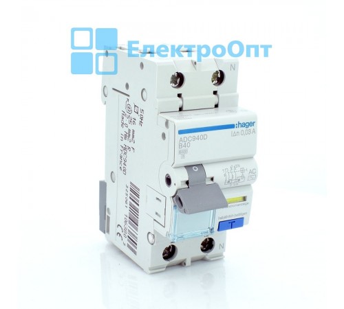Hager Диференційний автомат Тип AC 1P+N 6kA B-40A 30mA ADC940D