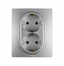 Розетка Legrand ETIKA алюміній 2х2К+З 672423