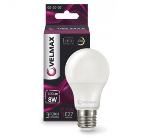 Лампа LED V-A60, 10W, E27, 3000K, 1000Lm, кут 240° 21-11-31-1 Velmax Лампа LED V-A60, 10W, E27, 3000K, 1000Lm, кут 240° 21-11-31-1 Velmax
