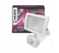 LED прожектор V-FLl-106SWh 10W 220V 6200K 900Lm датчик руху 26-14-11 Velmax