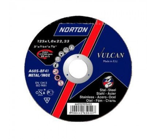 Диск обрізний по металу і нерж. сталі NORTON VULCAN D=125x22.2mm t=1.0mm 70V102 Диск обрізний по металу і нерж. сталі NORTON VULCAN D=125x22.2mm t=1.0mm 70V102