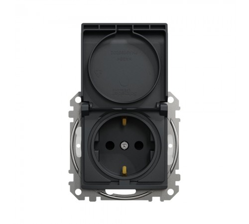 Розетка Schneider Sedna Design 1-а З/К внутр. зі шторками та кришкою IP44 чорний SDD214024