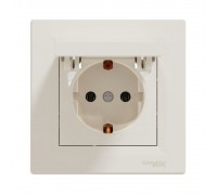 Розетка Schneider Electric Asfora кремова одинарна з заземленням внутрішня з кришкою EPH3100123