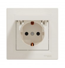Розетка Schneider Electric Asfora кремова одинарна з заземленням внутрішня з кришкою EPH3100123