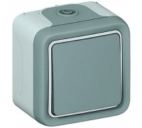 Legrand Plexo Однокл. перемикач на два напрямки (накладний, комплект) 10АХ 250В ~ ІР55 ІК07 з безгвинтовими зажимами Сірий 069711