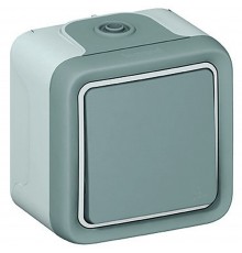 Legrand Plexo Однокл. перемикач на два напрямки (накладний, комплект) 10АХ 250В ~ ІР55 ІК07 з безгвинтовими зажимами Сірий 069711