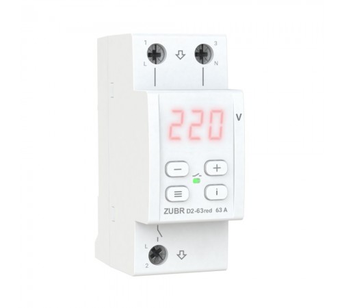Реле напруги 63А (max 80A) 13900 BA 2M D2-63red ZUBR Реле напруги 63А (max 80A) 13900 BA 2M D2-63red ZUBR