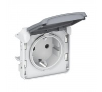 Механізм розетки Legrand Plexo сірий з кришкою 16А 2К+З 250В ІР55 ІК07 гвинтові зажими (німецький стандарт) 069571