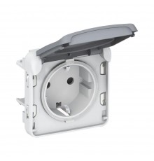 Механізм розетки Legrand Plexo сірий з кришкою 16А 2К+З 250В ІР55 ІК07 гвинтові зажими (німецький стандарт) 069571
