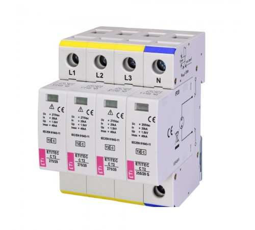 Обмежувач перенапруги ETI C T2 275/20 (3+1) 4p 2440403 ETI Обмежувач перенапруги ETI C T2 275/20 (3+1) 4p 2440403 ETI