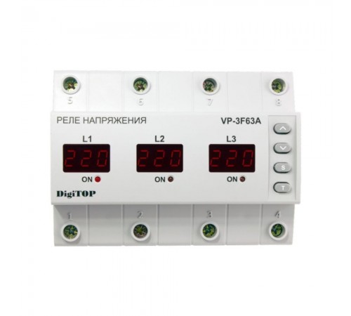 Реле напруги DigiTOP 63А (max 80A) VP-3F63A Реле напруги DigiTOP 63А (max 80A) VP-3F63A