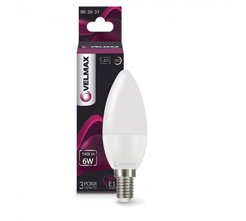LED лампочка Velmax V-C37 6W 220V E14 3000K 540Lm 21-13-19 LED лампочка Velmax V-C37 6W 220V E14 3000K 540Lm 21-13-19